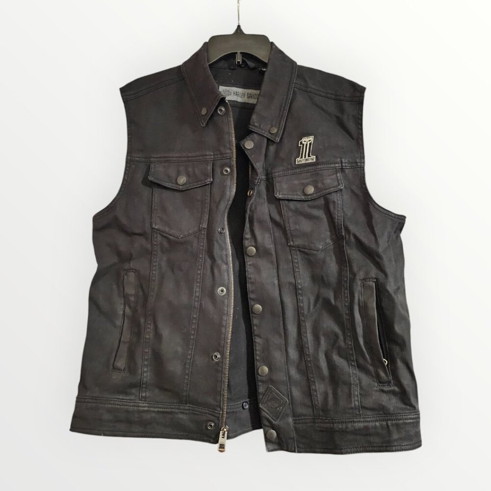 Harley-Davidson Black Leather Vest with Snap Front